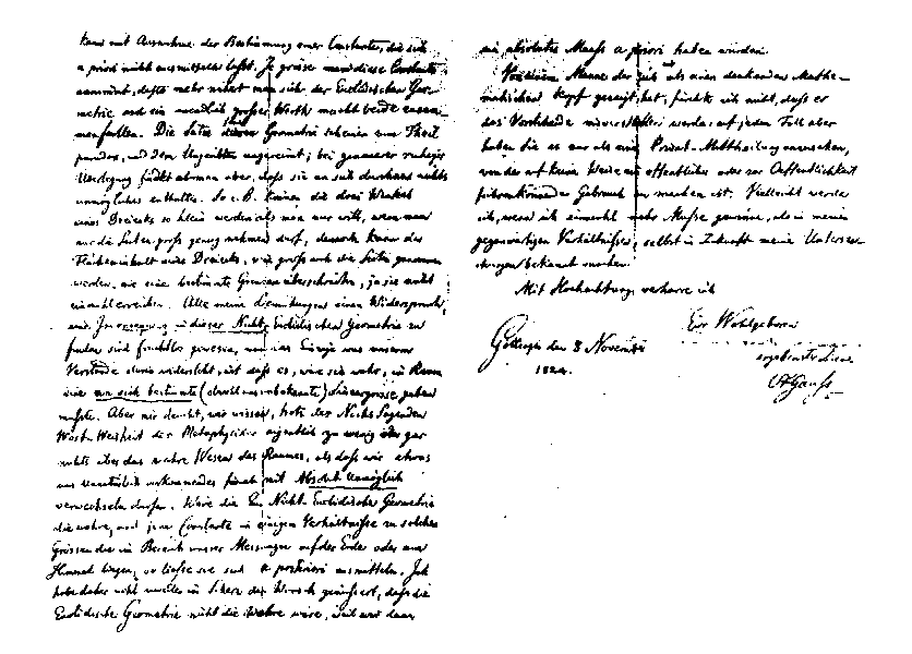 Carta de Gauss a Taurino discutiendo sobre la posibilidad de la geometría no euclídea