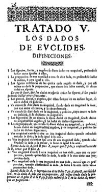 Escuela de Palas, primera página de la traducción de los Datos de  Euclides
