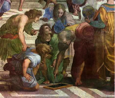 Euclides enseñando, detalle de “La Escuela de Atenas” de Rafael