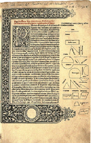 Primera página de los Elementos, edición de Ratdolt (Venecia,  1482)
