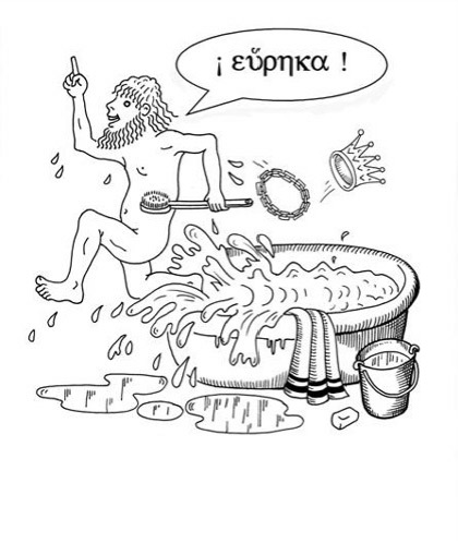 Dibujo de Arquímedes en una bañera