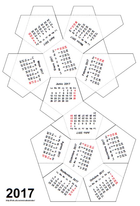 Calendario para montar (dodecaedro regular), © Ole Arntzen