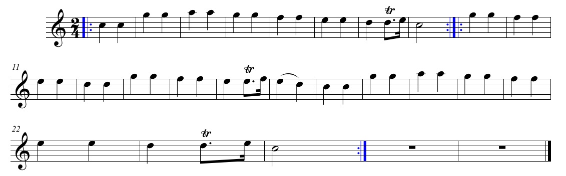 Figura 3: El tema principal de las variaciones K. 265 de Mozart.